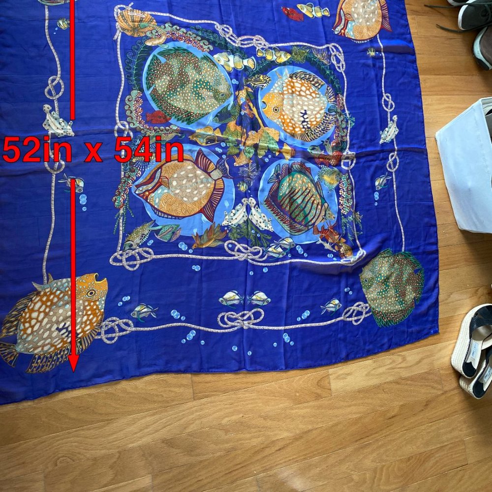 Hermes sea theme blue silk scarf